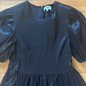 Likely Black Satin Taffeta Ruffle Puff-Sleeve Midi Dress 4
